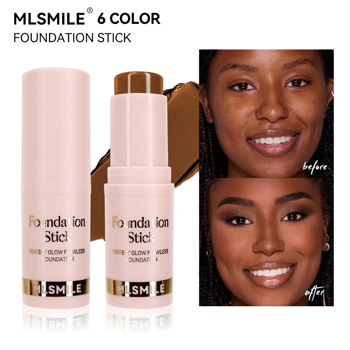 6-Color Foundation Stick Set – Multi-Use Concealer & Contour Stick, Pore-Blurring Full Coverage Face Makeup, Waterproof Long-Lasting Matte Finish Foundation for All Skin Tones